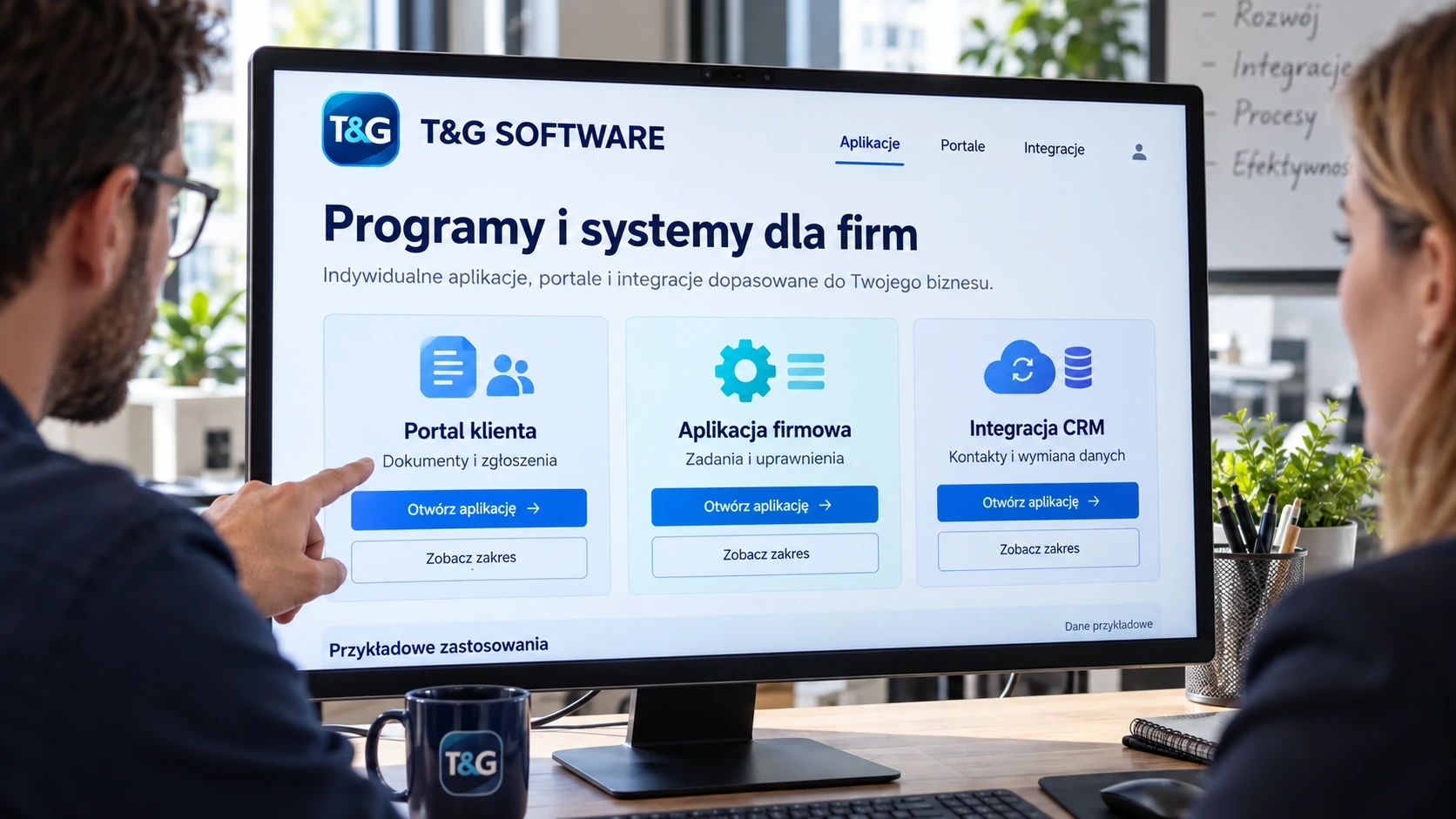 Aplikacja dostępna dla klientów — Przykładowy panel T&G — wizualizacja zastosowania.