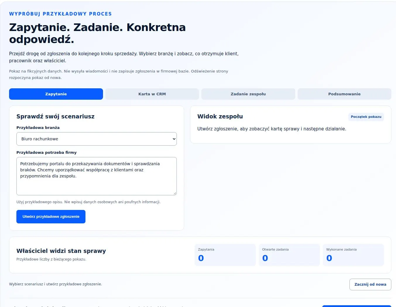 Rzeczywisty zrzut interaktywnego pokazu obsługi zapytań T&G